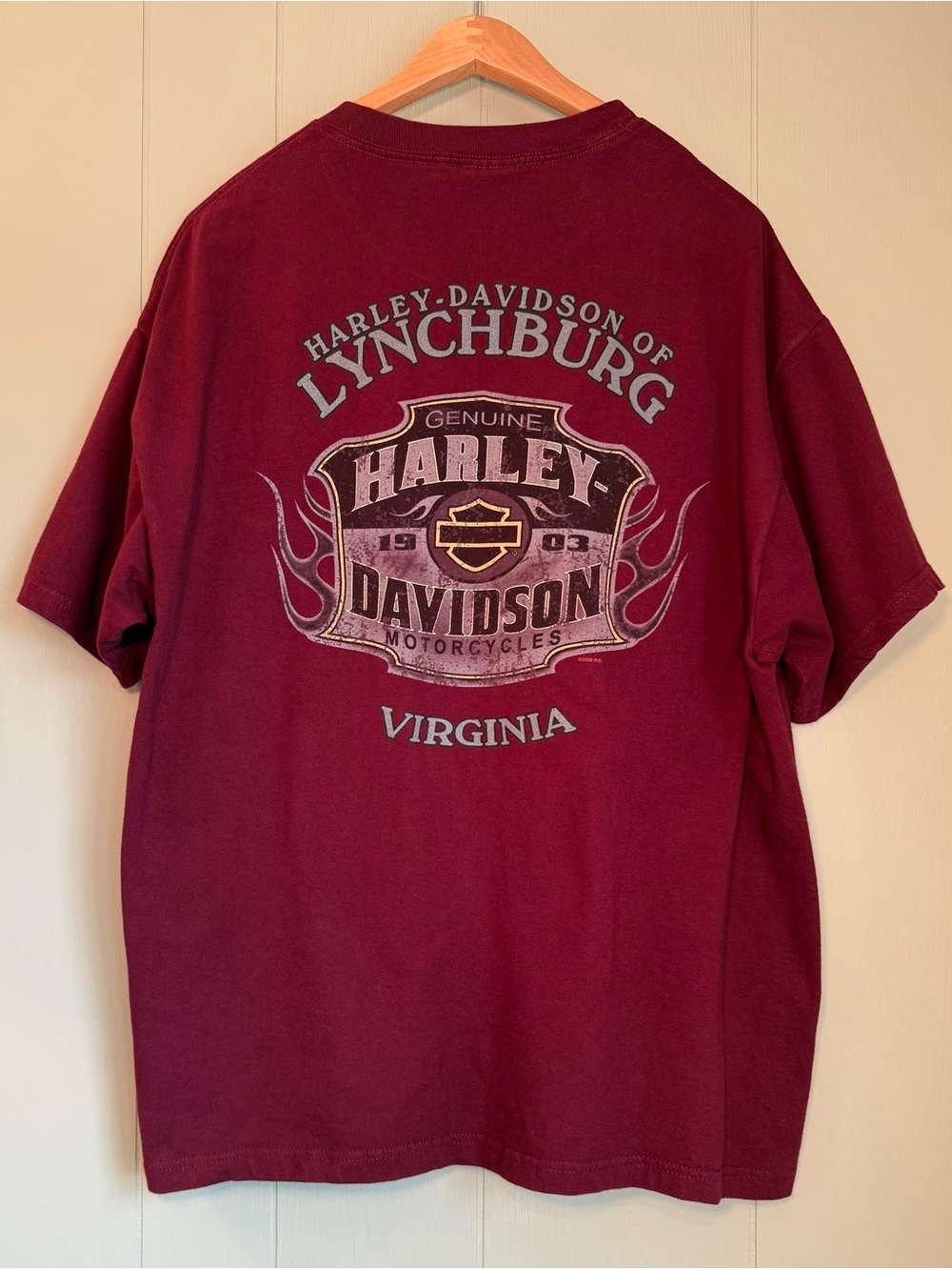 Harley-Davidson Tee Lynchburg Virginia Graphic Short Sleeve XL Burgundy USA 2009